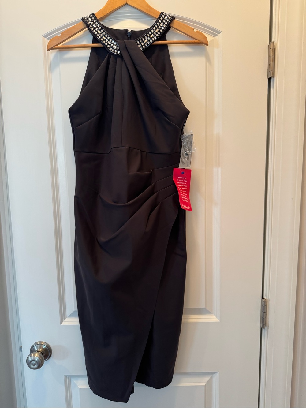 Alex Evenings Black Embellished Halter Midi Dress